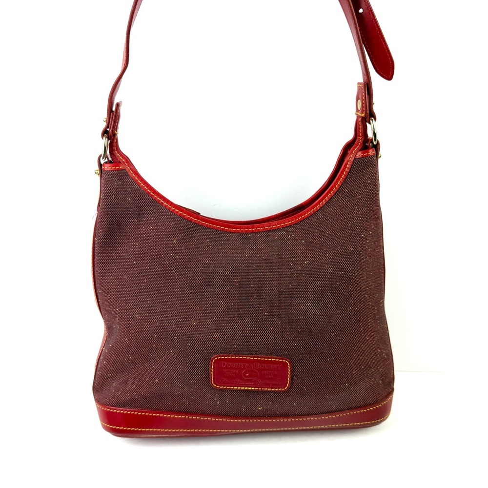 Dooney & Bourke Hobo Bag Red Tweed Leather Shoulder Bag Purse